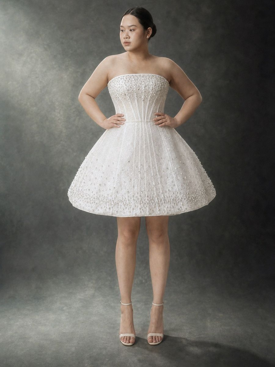 váy ngắn cúp ngực đính kết đá — BZ-70002 · váy cưới tại Vivian Bridal, TP.HCM