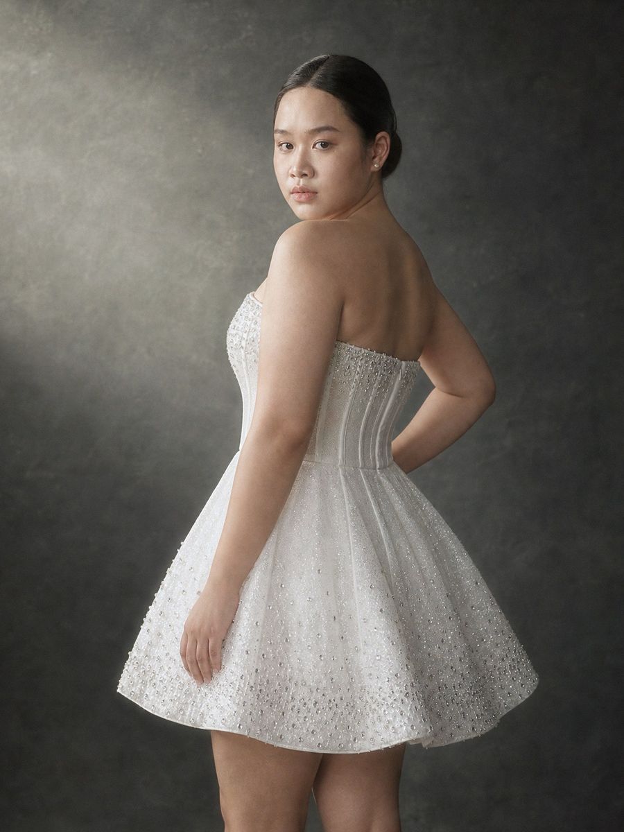 váy ngắn cúp ngực đính kết đá — BZ-70002 · váy cưới tại Vivian Bridal, TP.HCM