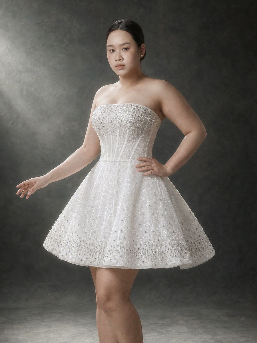 váy ngắn cúp ngực đính kết đá — BZ-70002 · váy cưới tại Vivian Bridal, TP.HCM
