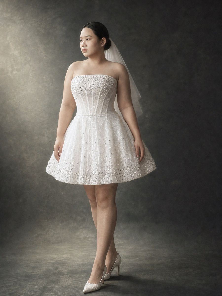váy ngắn cúp ngực đính kết đá — BZ-70002 · váy cưới tại Vivian Bridal, TP.HCM