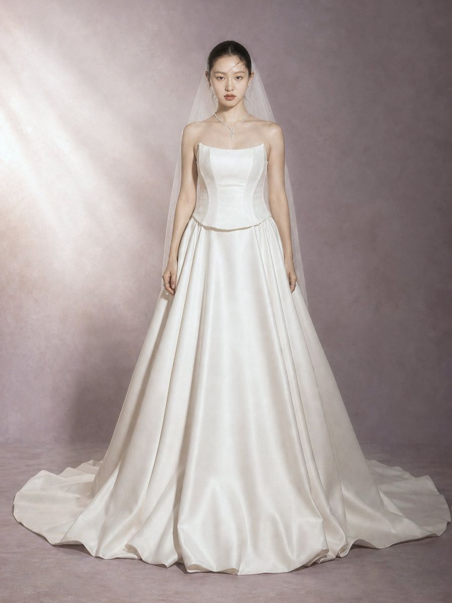 suông satin cúp ngực corset — BZ-30002 · váy cưới tại Vivian Bridal, TP.HCM