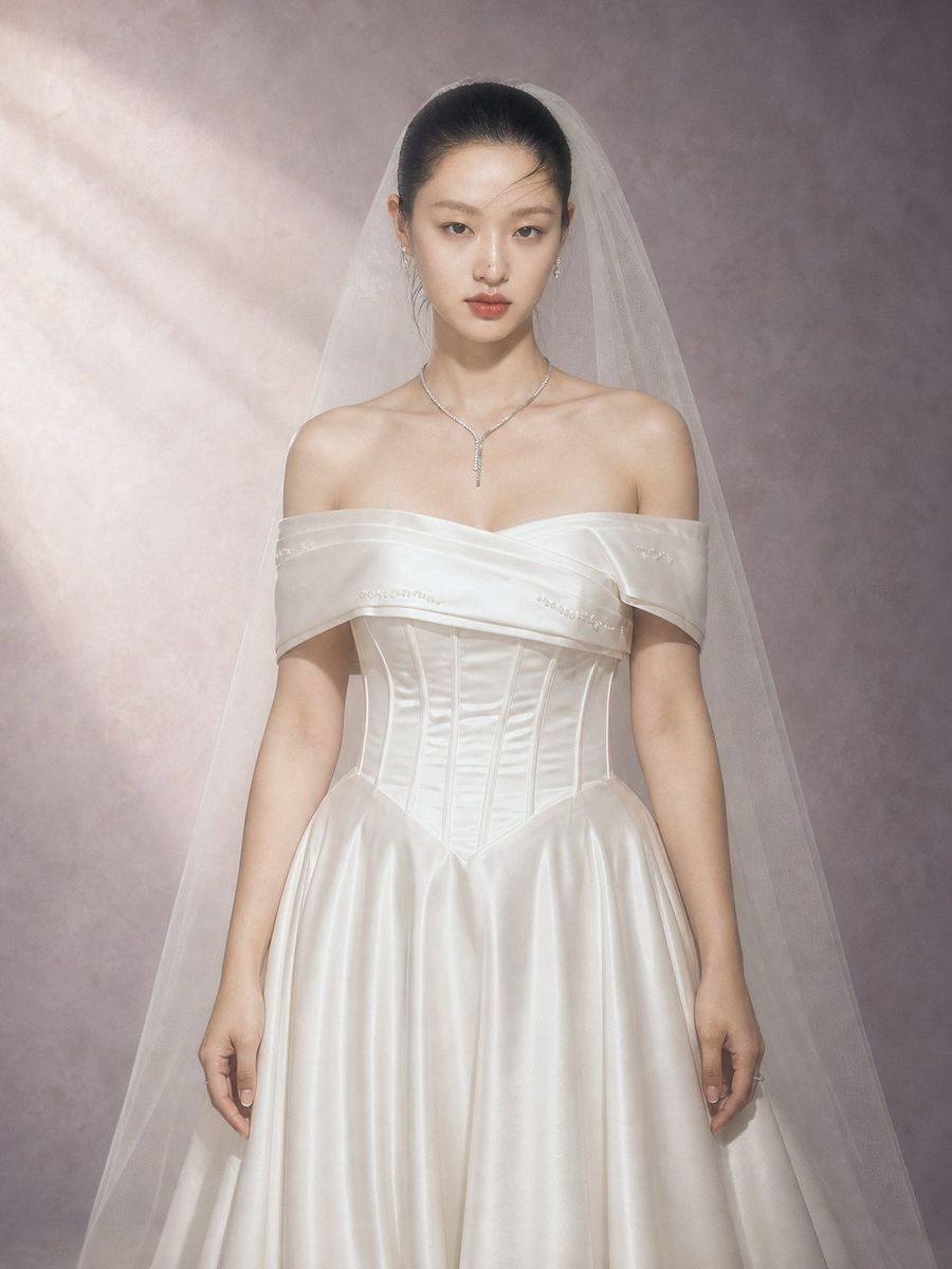 suông phi trễ vai — BZ-30004 · váy cưới tại Vivian Bridal, TP.HCM