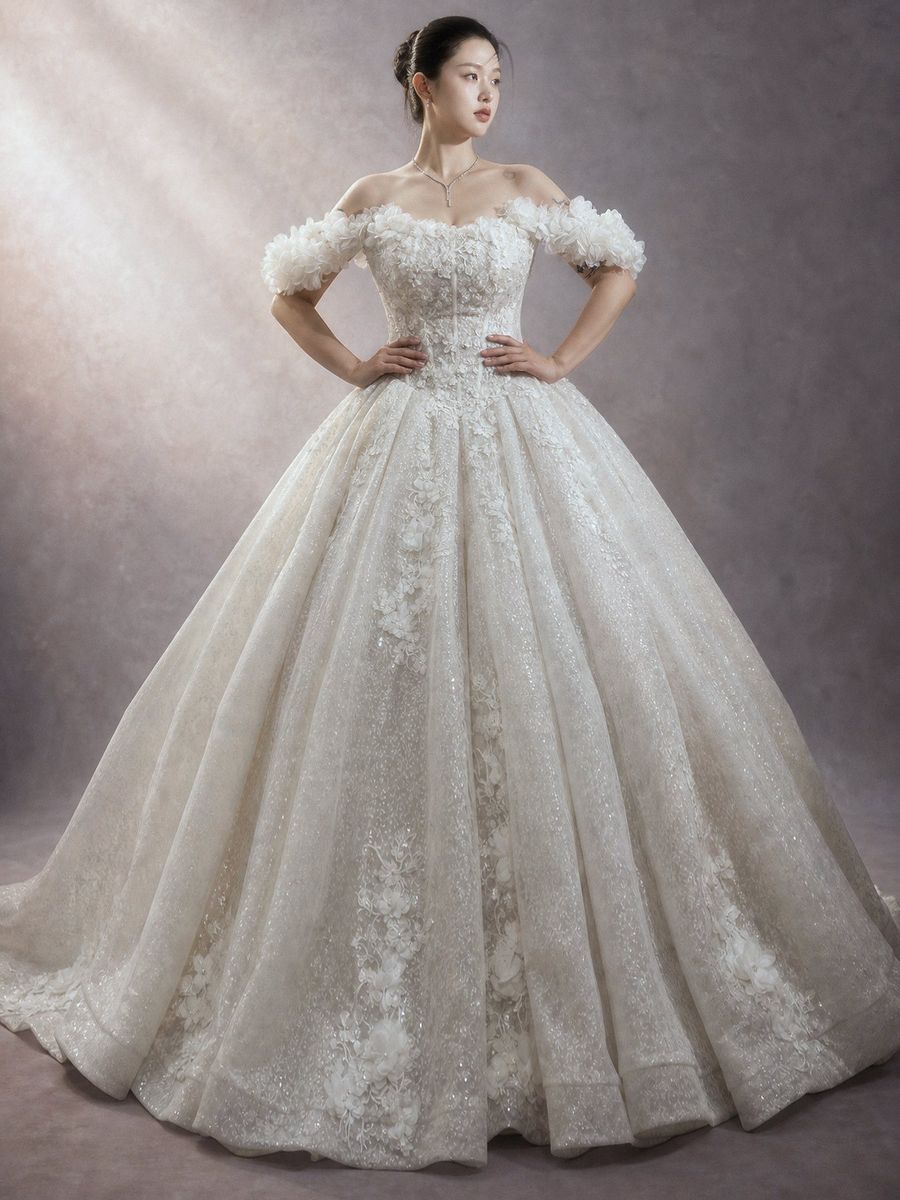 xoè ren trễ vai đính kết — BZ-70001 · váy cưới tại Vivian Bridal, TP.HCM