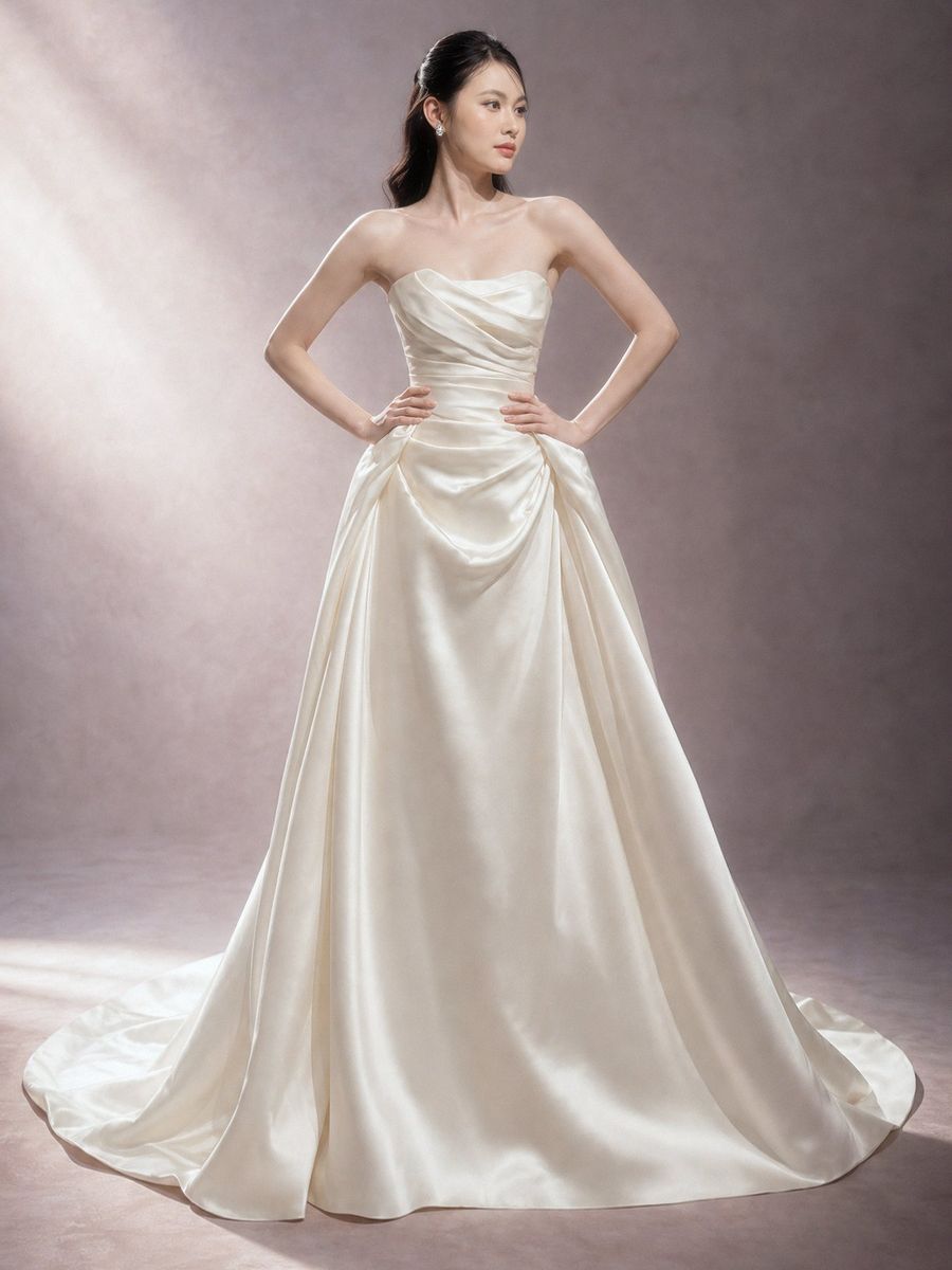 suông phi kem cúp ngực xếp li eo — RTW-30006 · váy cưới tại Vivian Bridal, TP.HCM