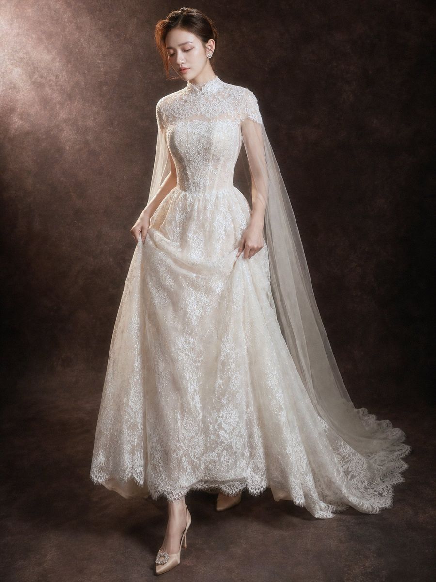 suông ren cúp ngực kèm khoác choàng — RTW-30007 · 호찌민 Vivian Bridal 웨딩드레스