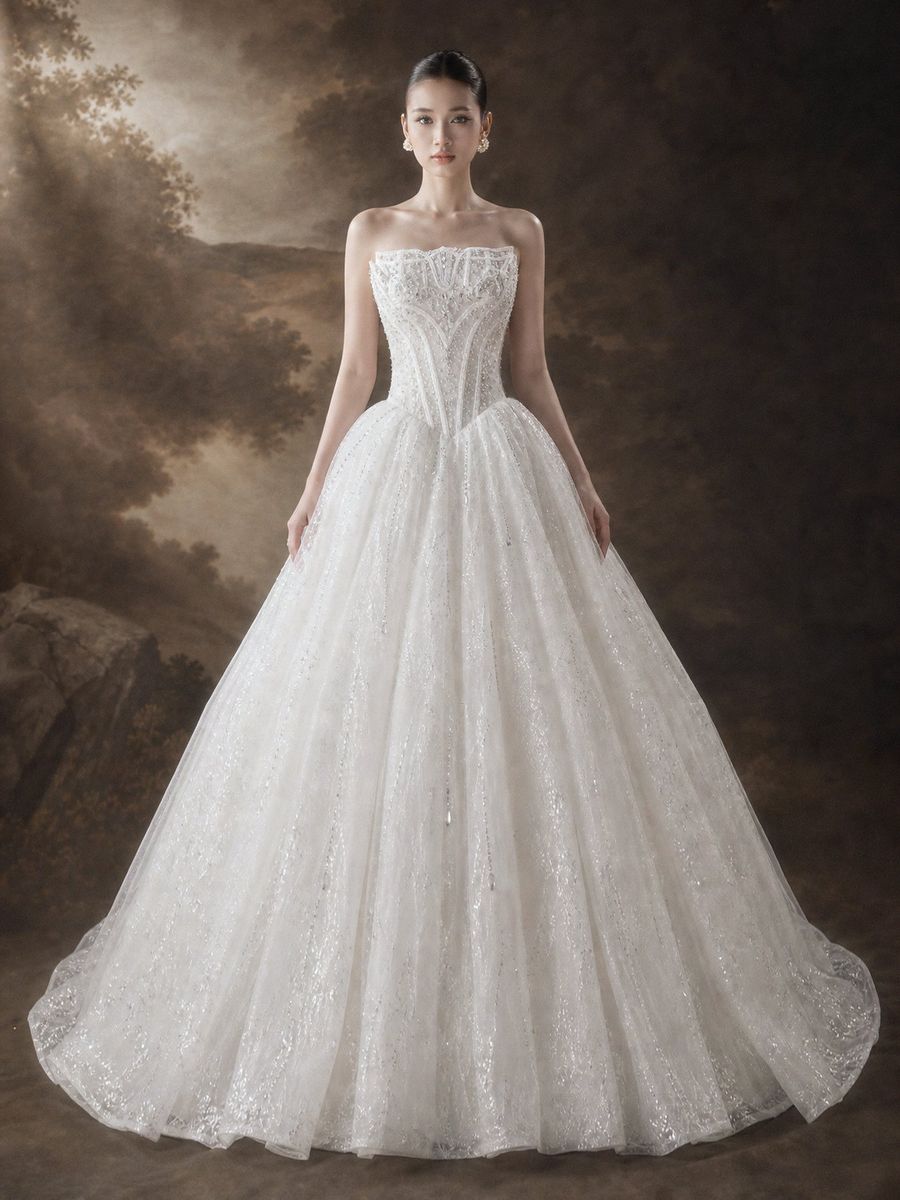 xoè vi tính cúp ngực đính kết — RTW-70019 · 호찌민 Vivian Bridal 웨딩드레스