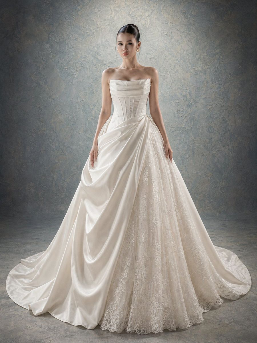 VNCBS-913 — Xoè satin xếp vạt, phối ren