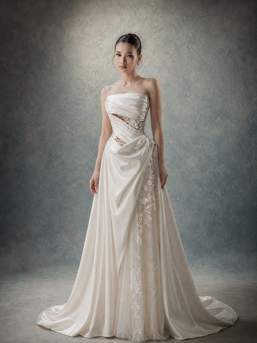 VNCC-706 — Satin xếp vân, cúp ngực, xẻ ren eo