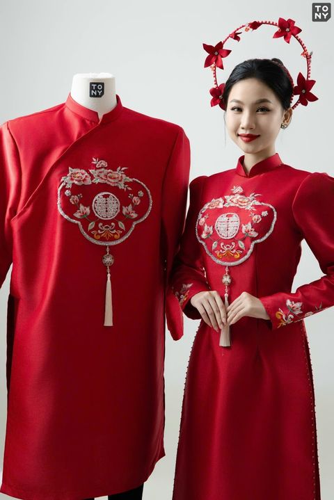 Áo Dài Đôi ADCR 373 ADCD 372 tại Tony Wedding · Vivian Bridal, 106 Đường 3 Tháng 2 TP.HCM